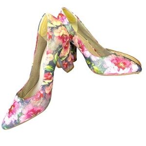BC Born in California Penthouse Floral Chunky Faux Leather Slip on Pumps Sz9.5